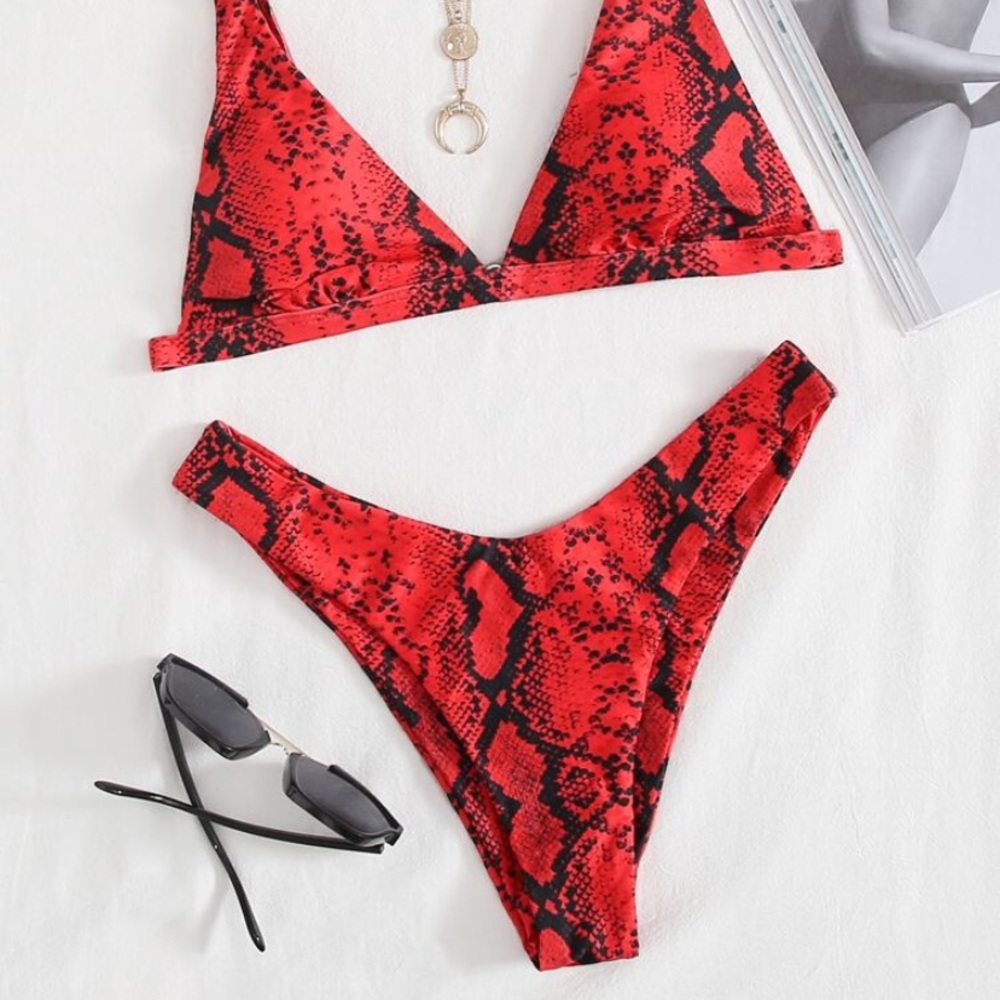 Red snake skin bikini bottoms